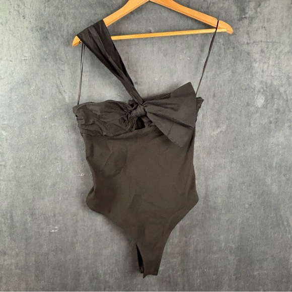 Zara Asymmetric Elegant Black Bodysuit Sz Medium - Picture 2 of 13